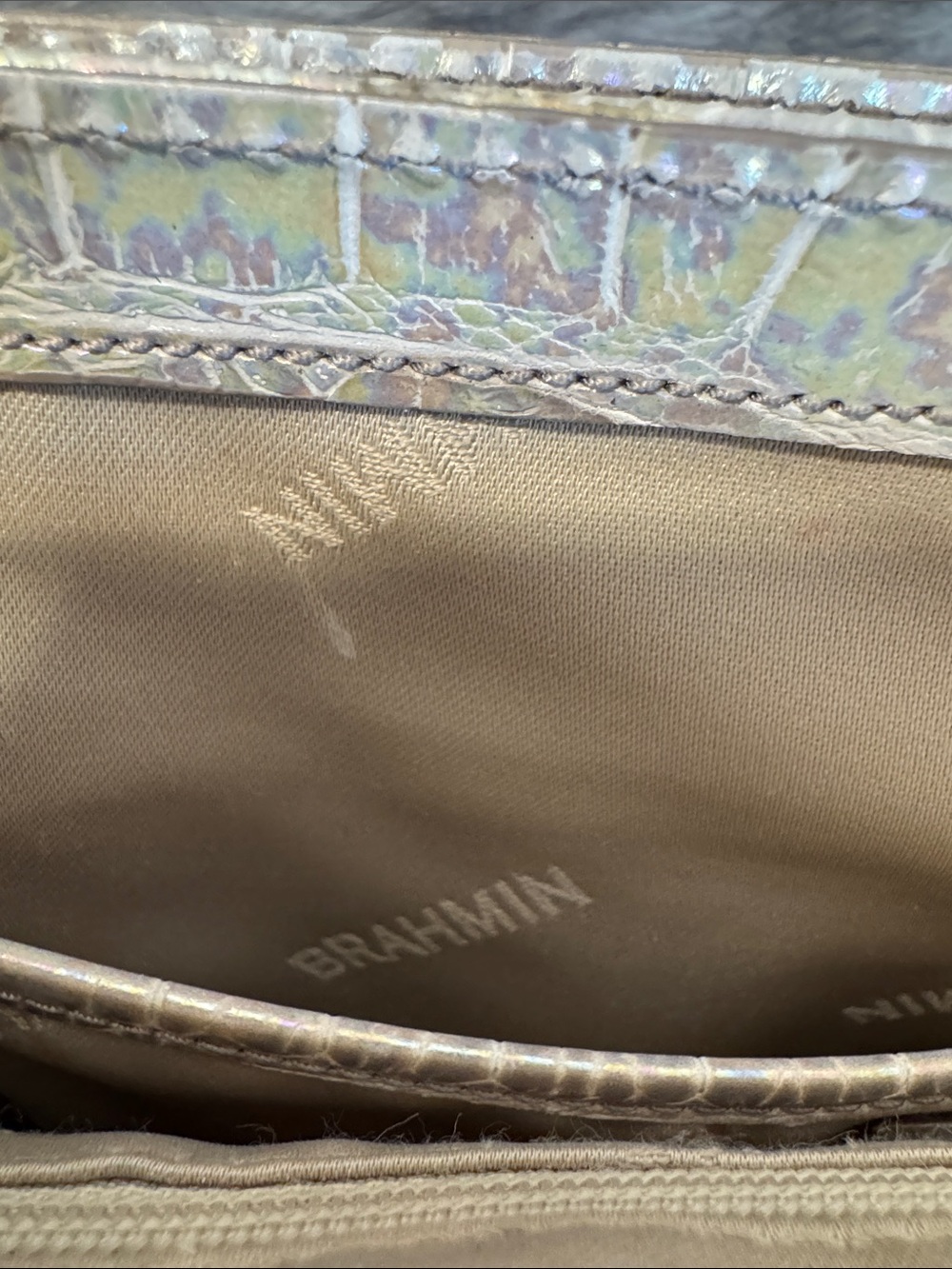 Brahmin Iridescent Pearl Croc-Embossed Crossbody Bag with Gold Hardware - Picture 2 of 16